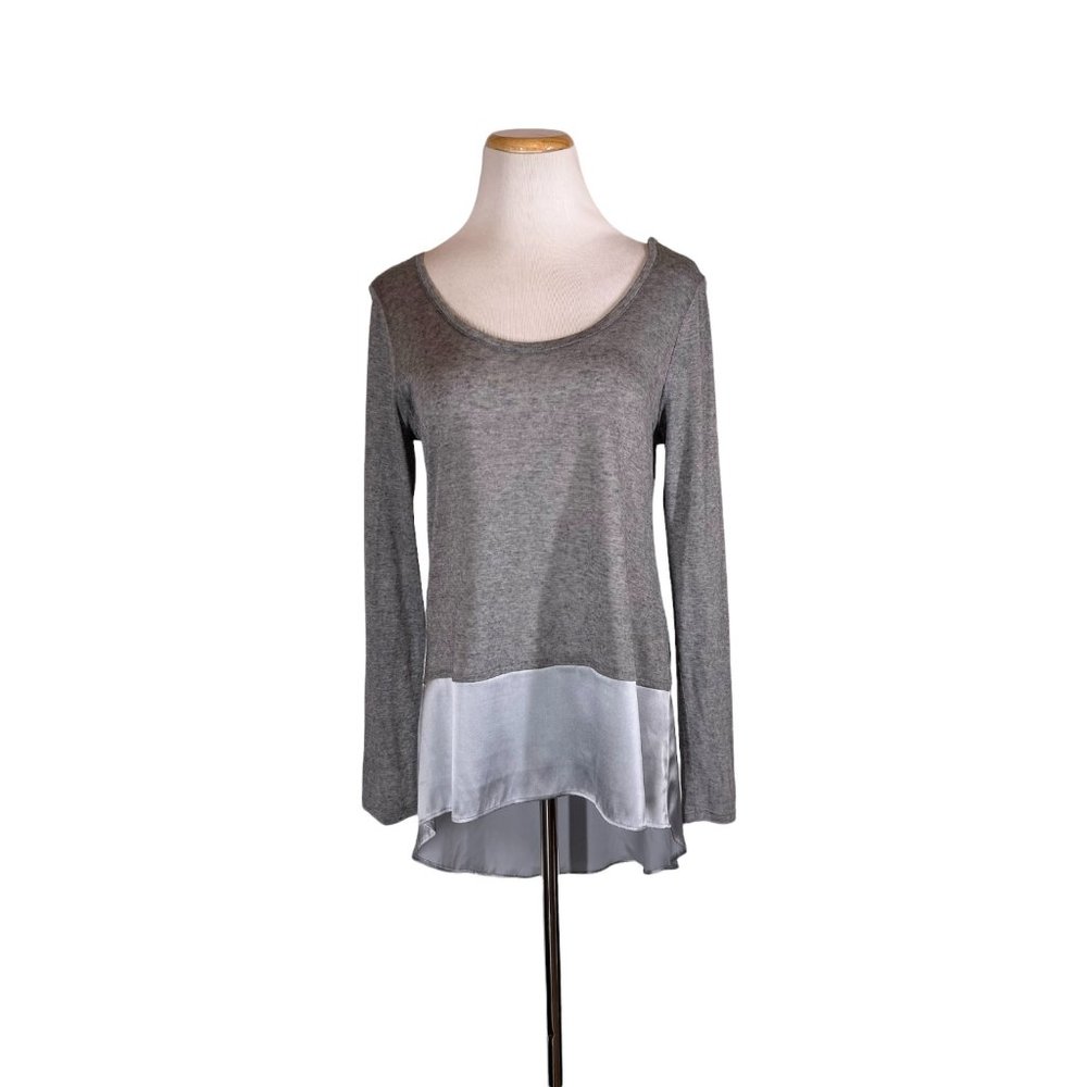 AMS Pure Size 6? Sheer Grey Knit Tunic Top Satin Hem Hi-Lo
